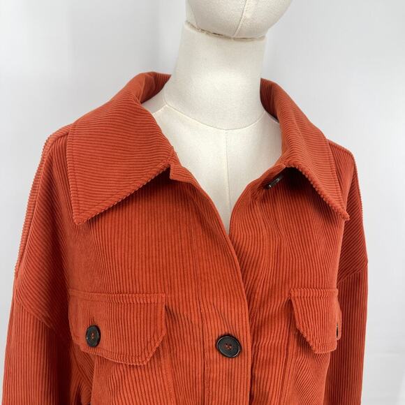 Avec Les Filles Relaxed Corduroy Shacket Oversized Burnt Orange Rust Size Large - Picture 6 of 13